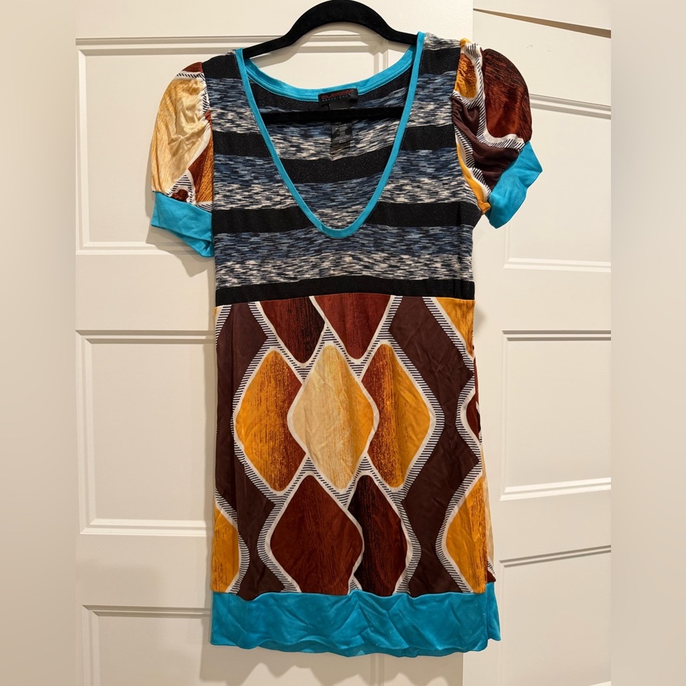 Y2K Custon Barcelona Colorful Geometric Pattern tunic top